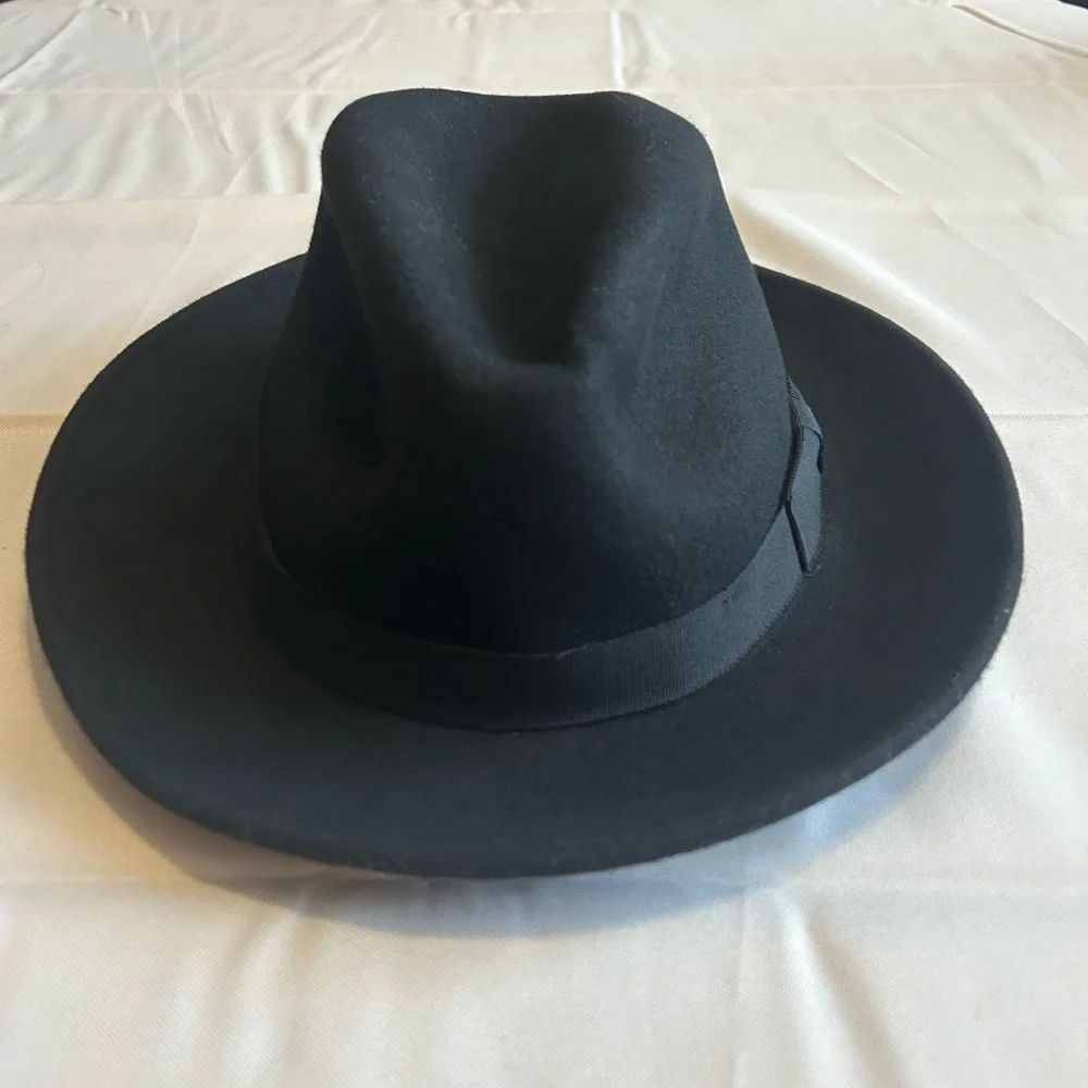 NWT Hats in the Belfry Belfry Bartolo Black Merino Wool Felt Fedora Hat Size XL